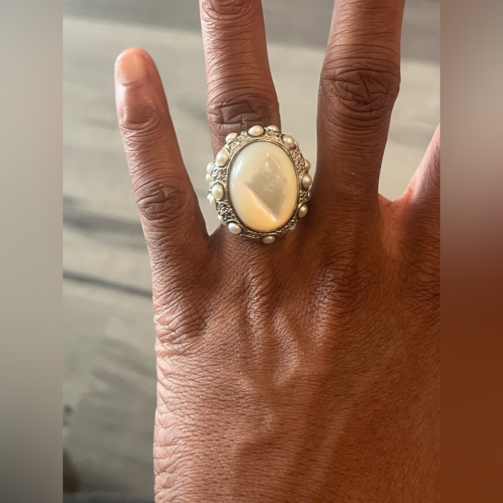 Large Statement Pearl and Silver Women's Ring Jewelry